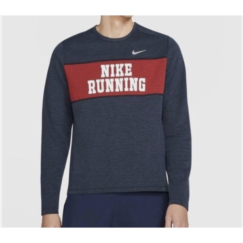 Nike Heritage Running Crew Shirt Mens M Thunder Blue Dri-FIT‎ Long Sleeve Casual